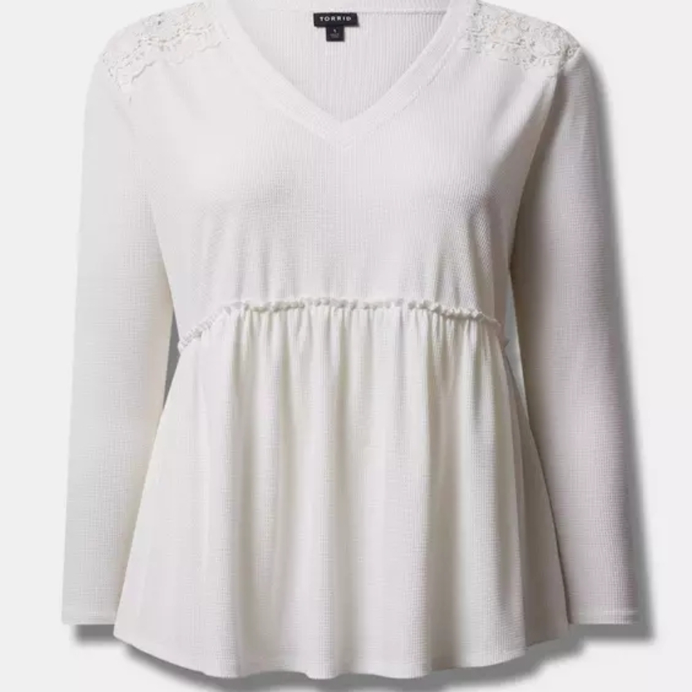 Torrid Knit V-Neck Lace Inset Long Sleeve Babydoll